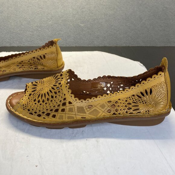 Spring Step Womens Yellow Genuine Leather Peep Toe Flats Size 40,Comfort - Picture 9 of 9